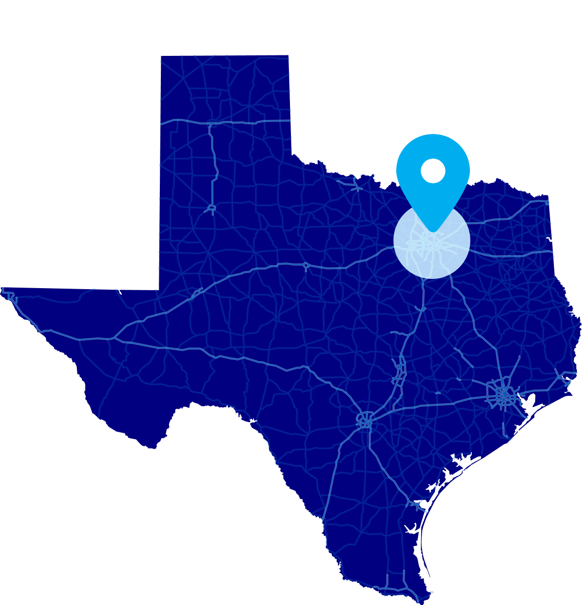 Map of Texas Highlighting Water Filtration Service Area
